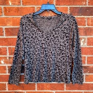 Rails Womens XS Gray Sami Charcoal Leopard Linen Blend Long Sleeve Shirt